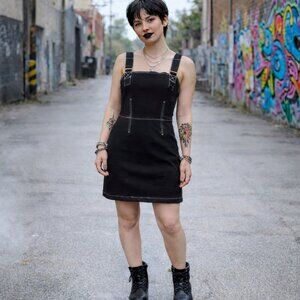 NWOT - Small black dress. Sleeveless mini dress, zipper close & white stitching